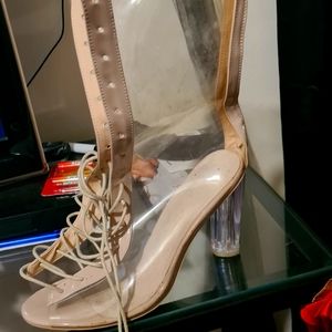 Mid-Calf Open-Toe String Up Boots